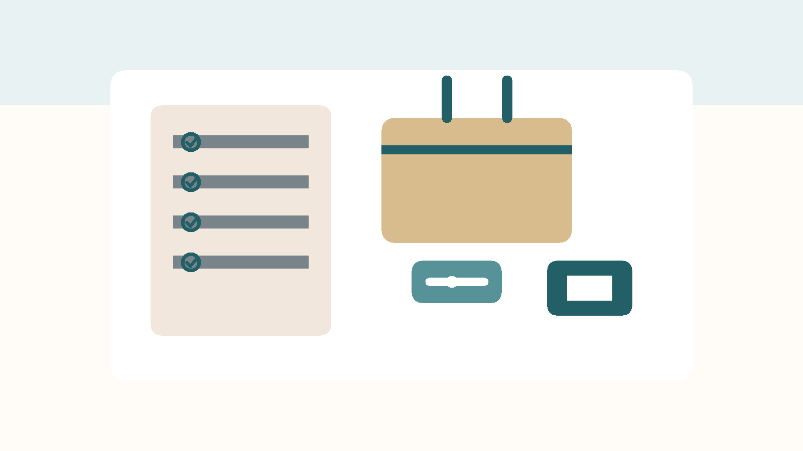 Illustrated checklist and travel essentials layout for a long-stay travel setup guide.