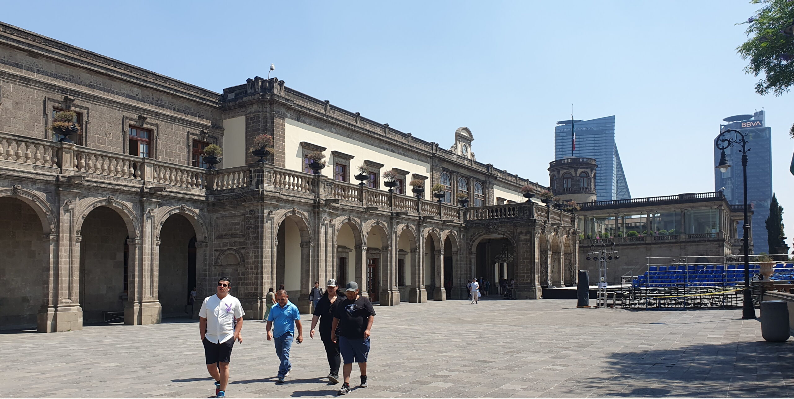 Main facade of Chapultepec Castle in Mexico City under clear daylight.