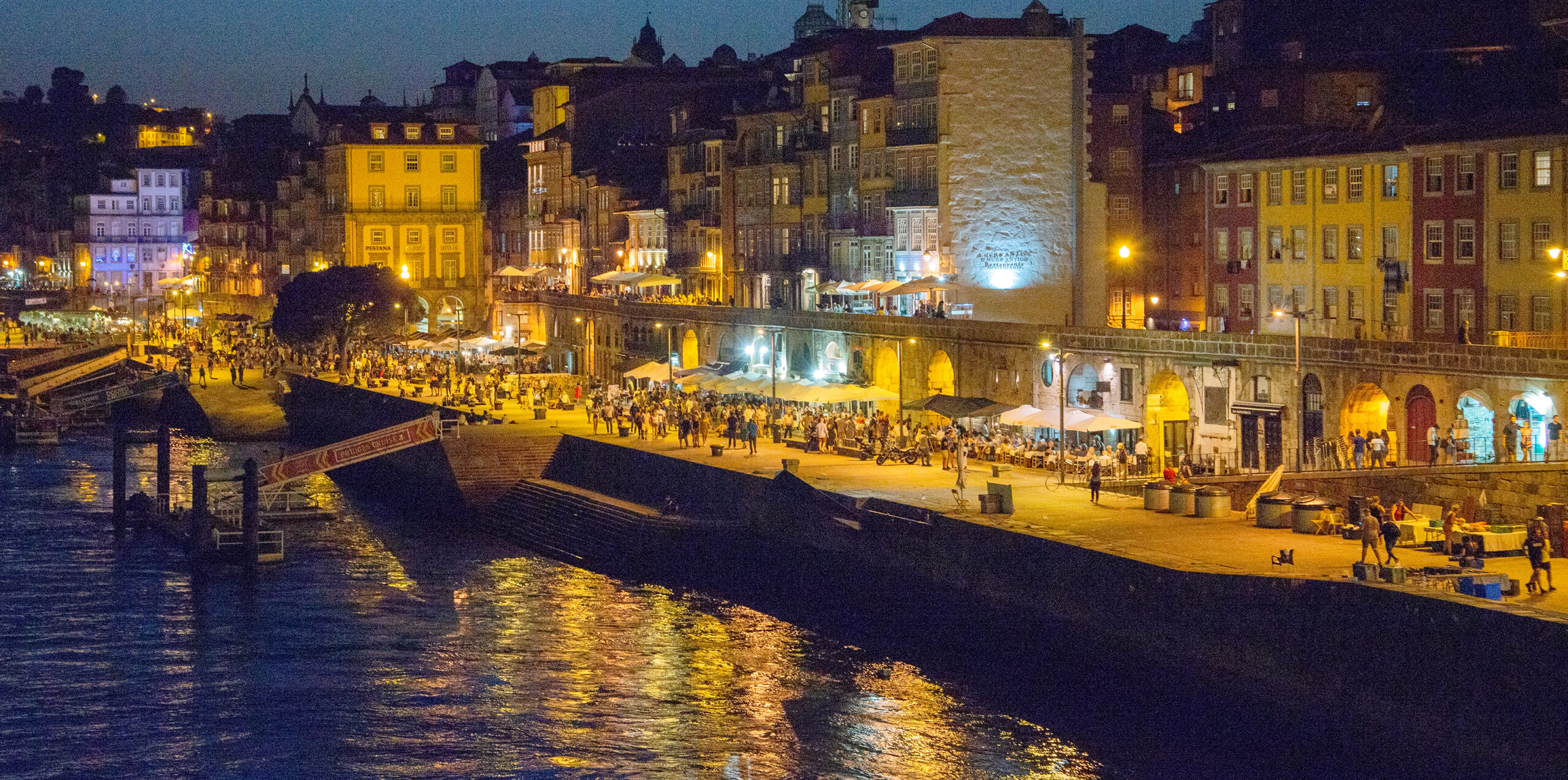 View across Porto’s Ribeira waterfront and the Douro riverfront buildings.