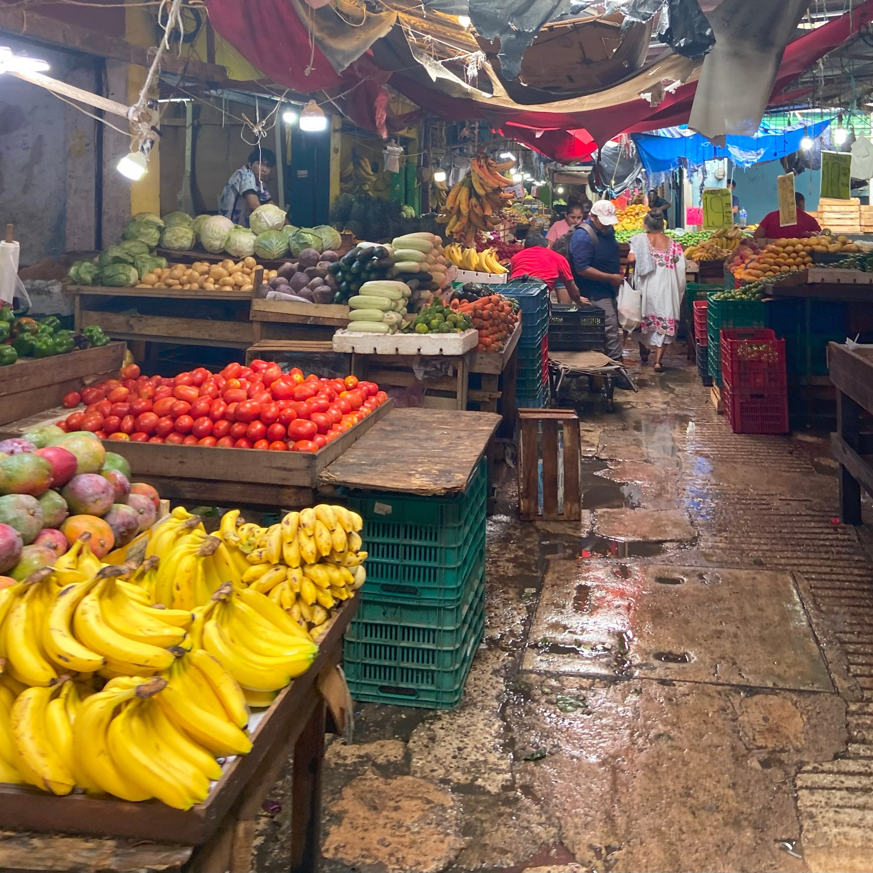 Fruit and vegetable market in Mérida, illustrating grocery errands as part of comparing Mexico cities beyond rent.