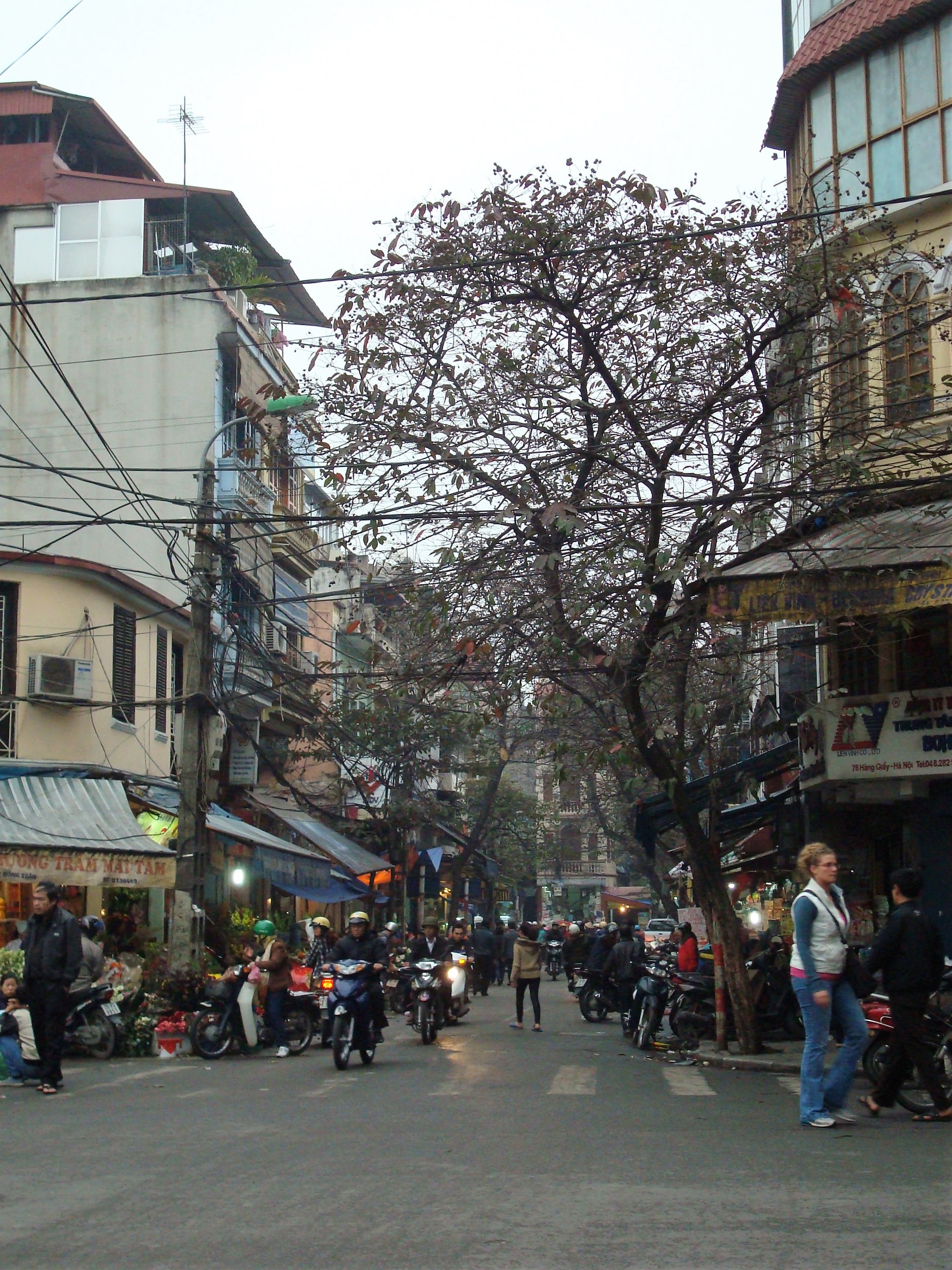 Street view in Hanoi Old Quarter, showing the dense neighborhood context that affects rent, transport, noise, and daily logistics.