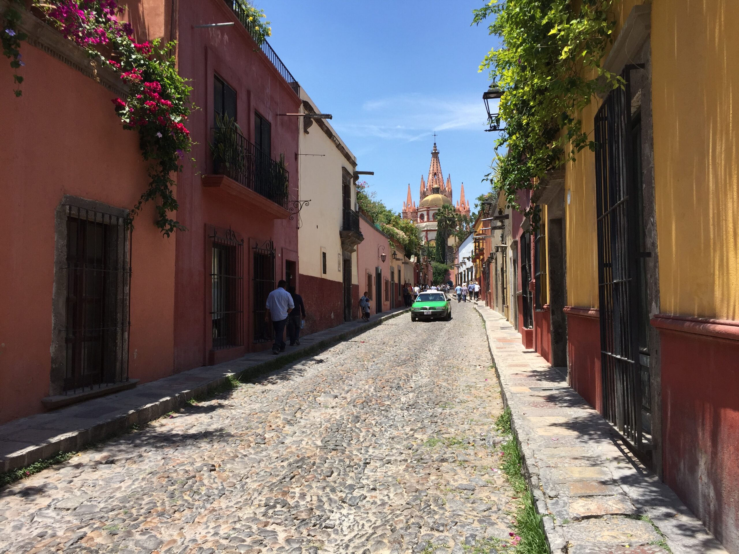 A colorful street scene in San Miguel de Allende, Mexico.