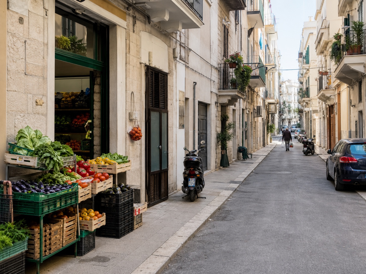 Small neighborhood grocery and residential street in Bari, Italy.