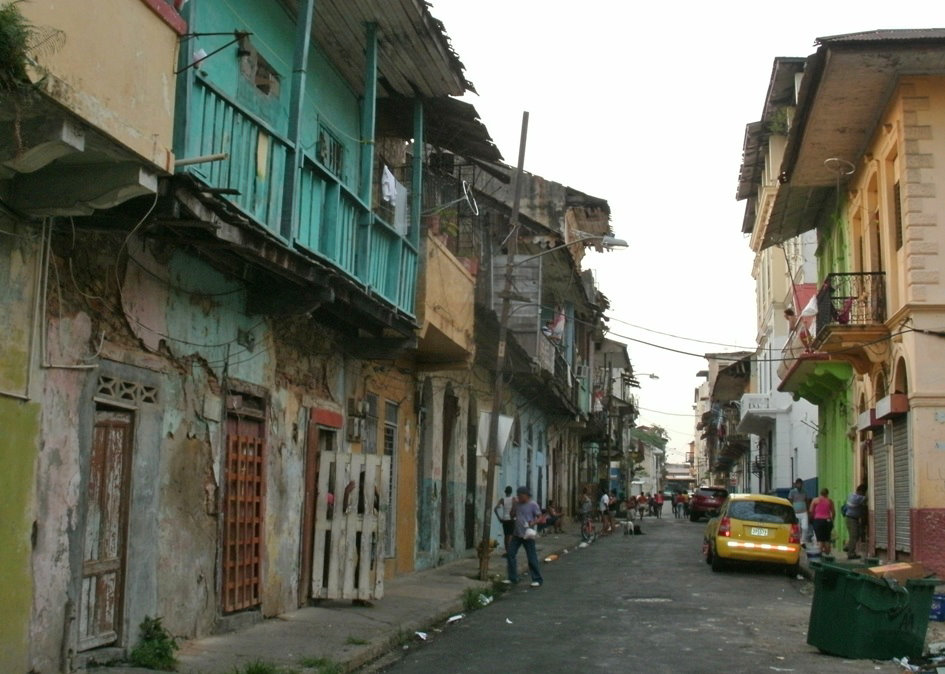 Street and buildings in Casco Viejo, Panama City.