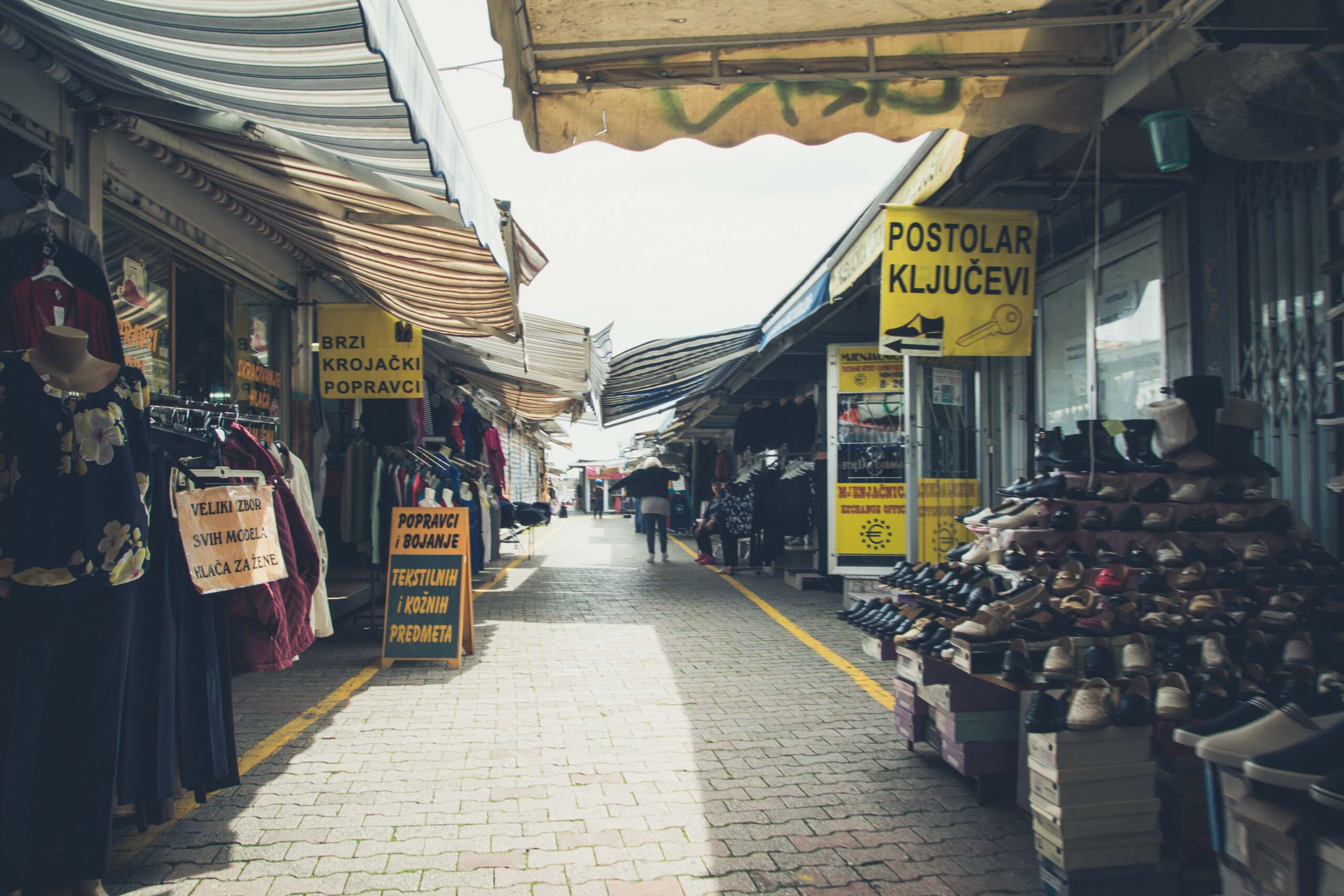 Outdoor city market stalls in Split, Croatia.