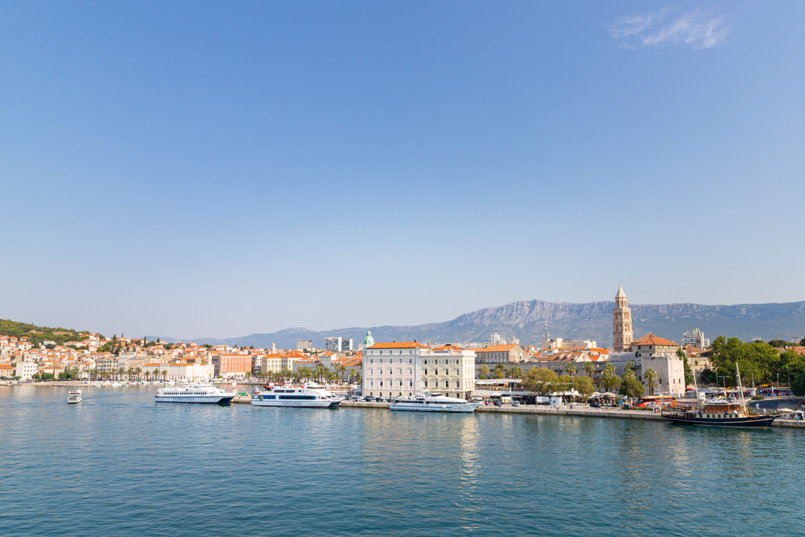 Ferries and harbor infrastructure at the port of Split, Croatia.