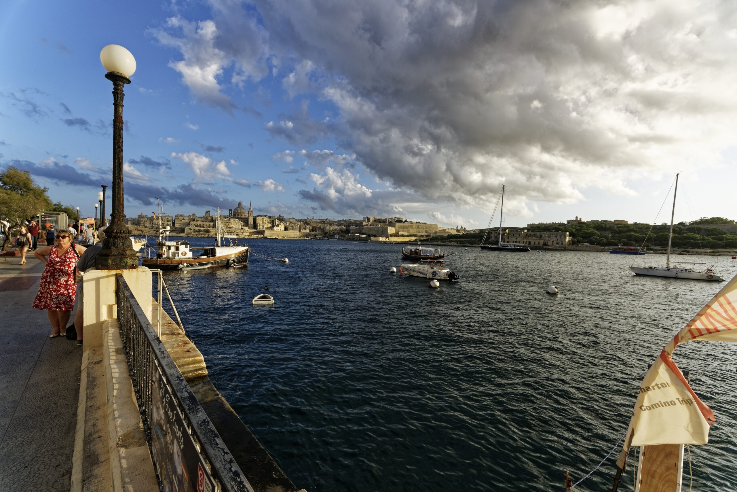 Sliema Harbour with a view toward Valletta in Malta.