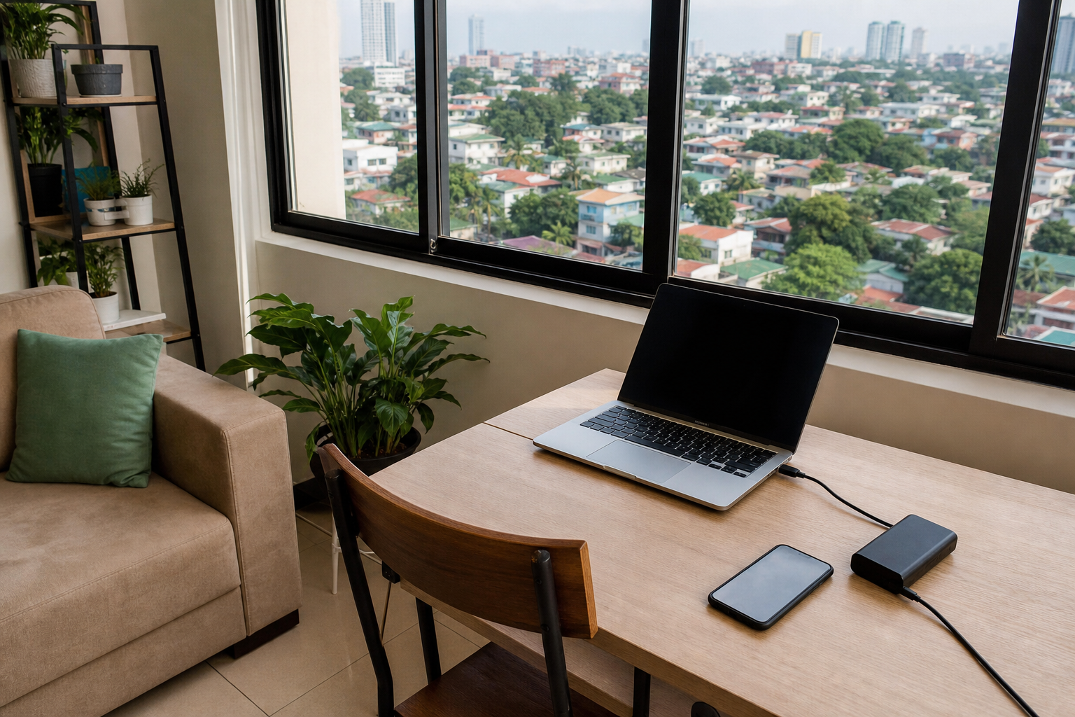 Illustrative apartment work and connectivity test in a Philippines city.