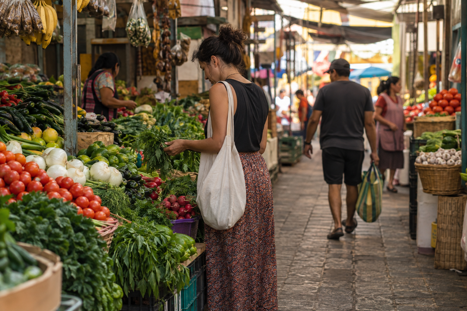 A Oaxaca market scene with everyday food shopping and local color.
