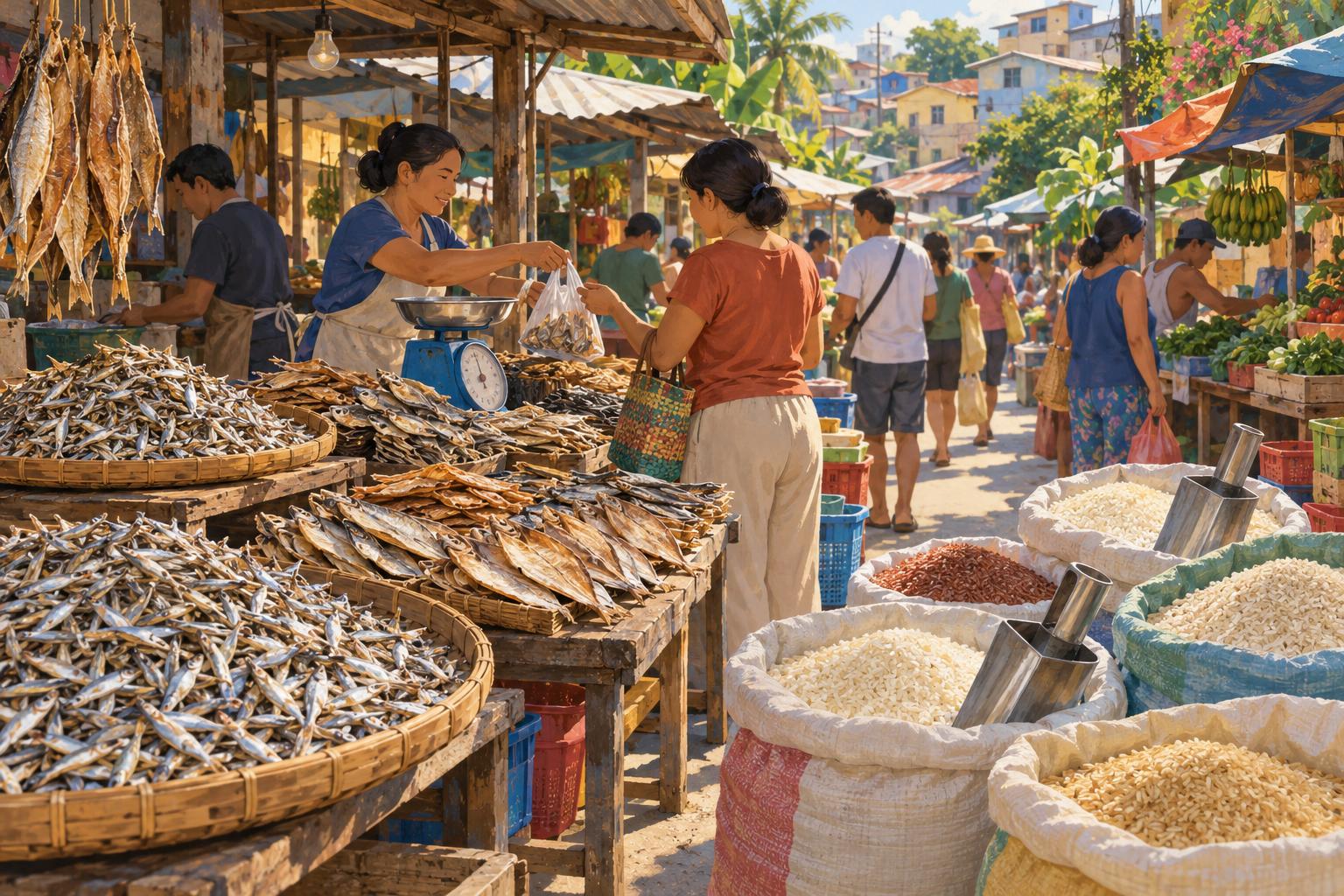 Illustration of a Cebu-inspired food market scene with vendors and visitors; not a depiction of a verified stall or current access.